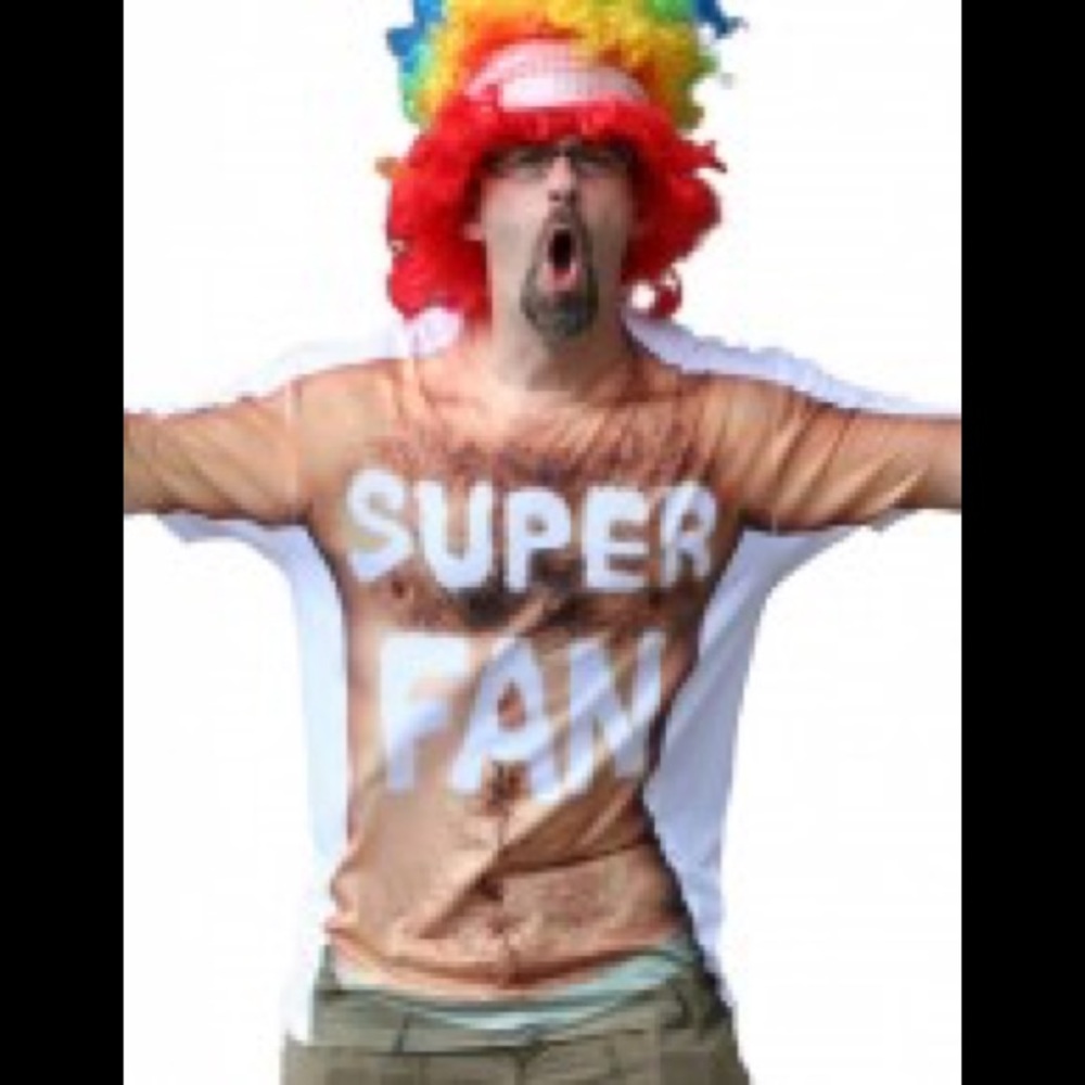 M to XXL Faux Real Super Fan men’s shirt Halloween costume football baseball